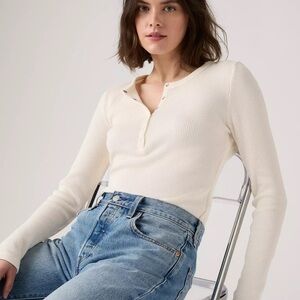 Levi's White Waffle Knit Henley